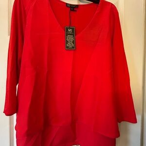 NWT Gilman red blouse size L v-neck tiered